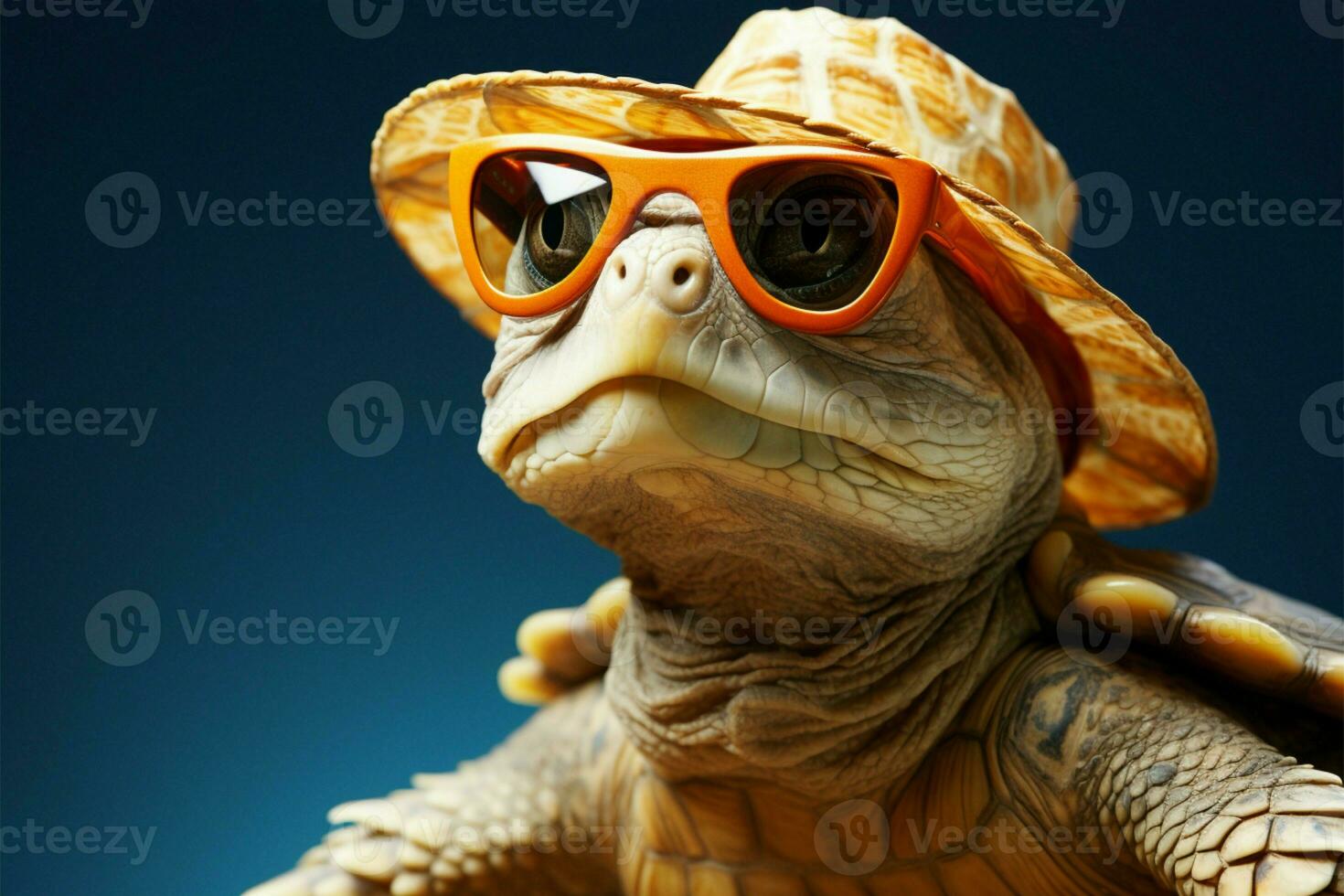 Summer vibes radiate as a turtle dons sunglasses and a straw hat AI Generated photo