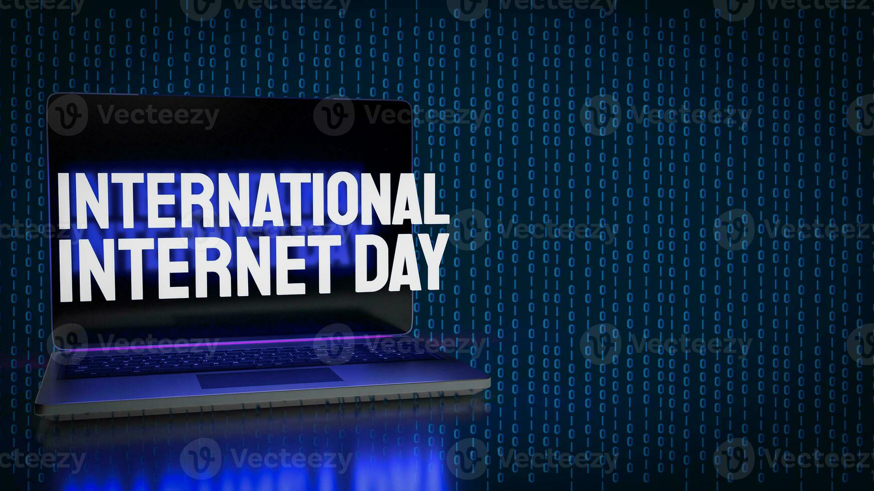 The gold text on on laptop for International Internet Day 3d rendering photo