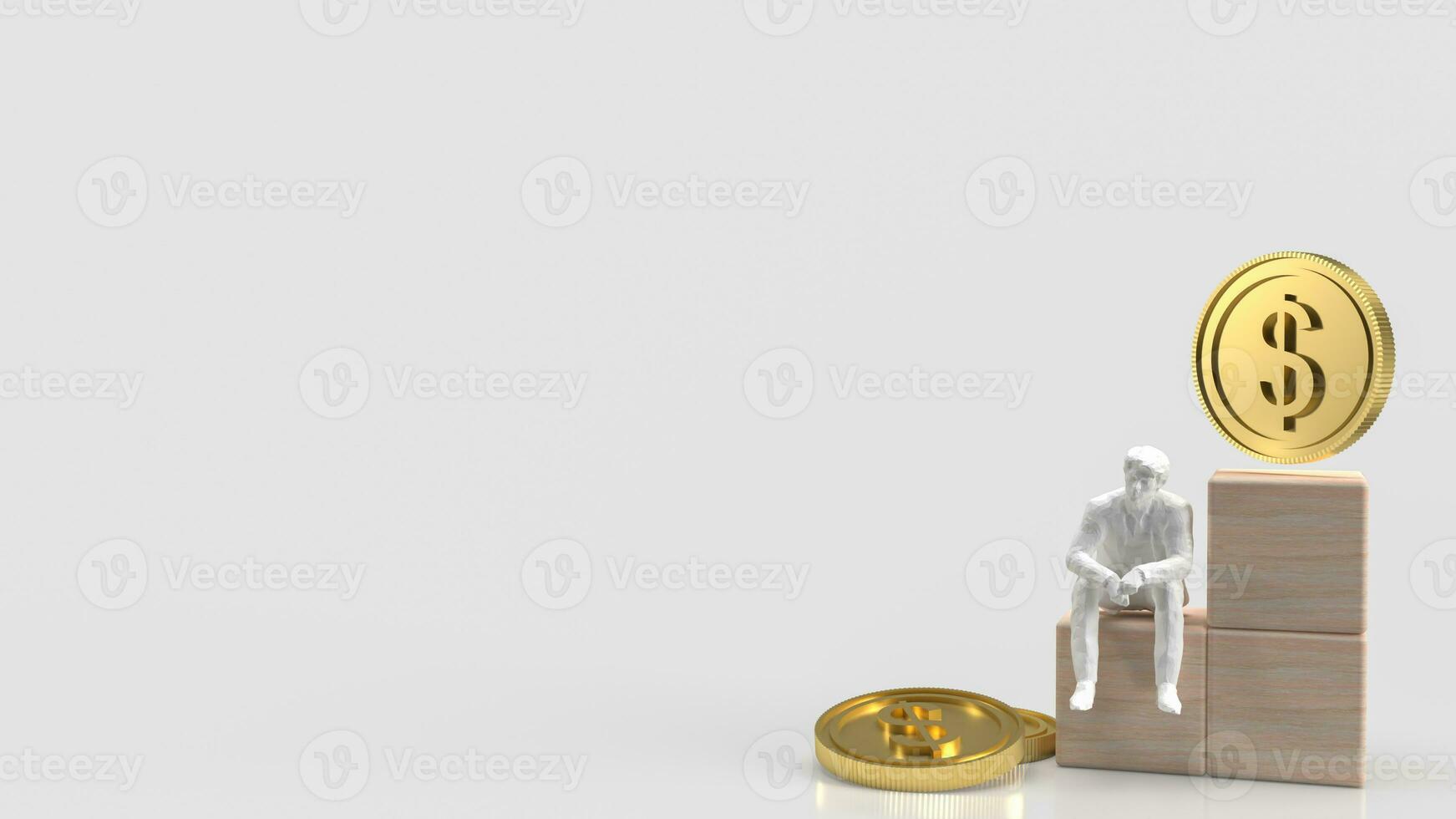 The Business man sit on wood cube  3d rendering photo