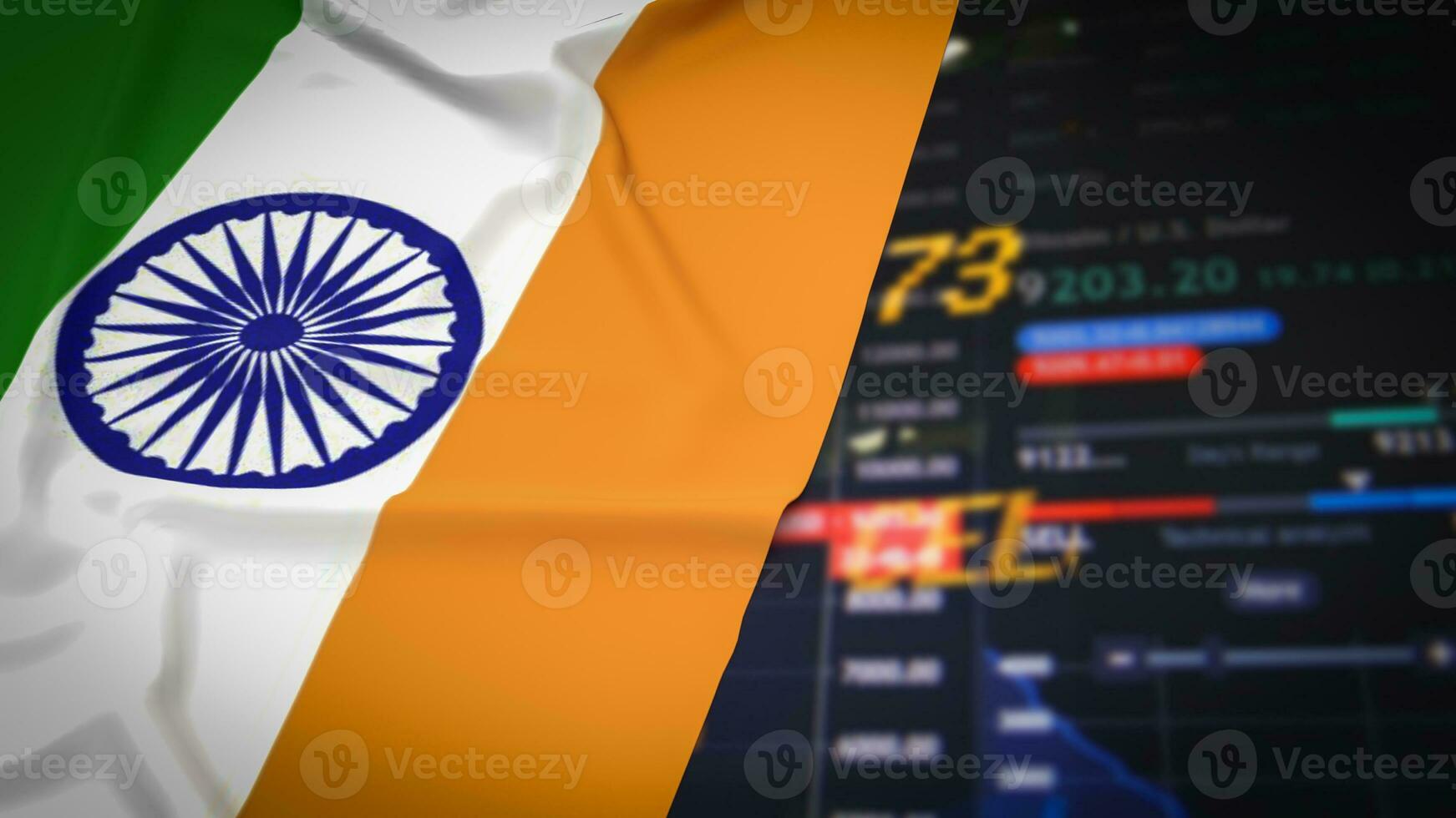 The India flag on Business chart background  3d rendering photo