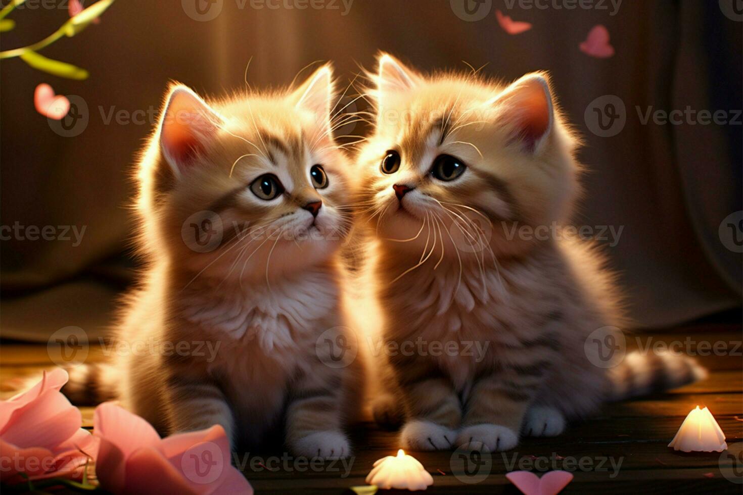 A duo of kittens emanates affection, embodying Valentines Days spirit AI Generated photo