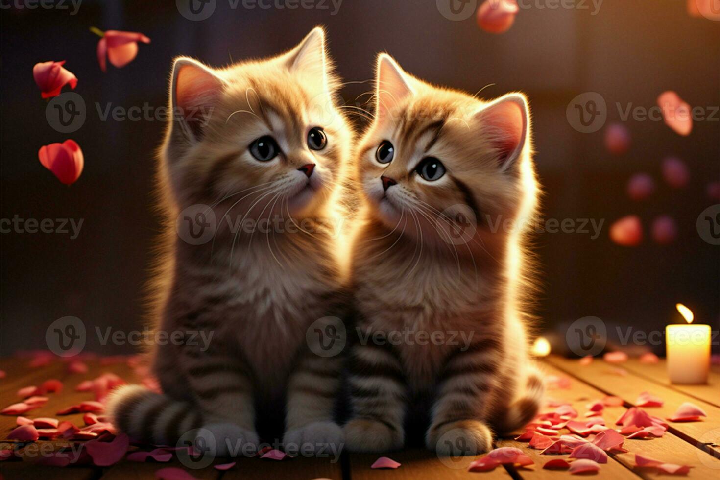 gatitos unir románticamente, simbolizando el corazón de san valentin día concepto ai generado foto