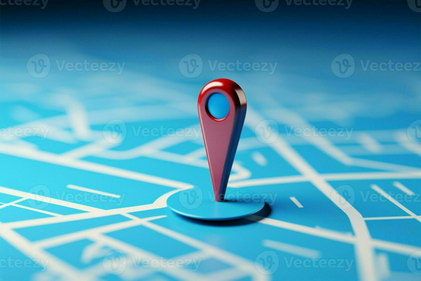 3D map icon. Blue location pinpoint, surrounded by ample copy space AI Generated photo