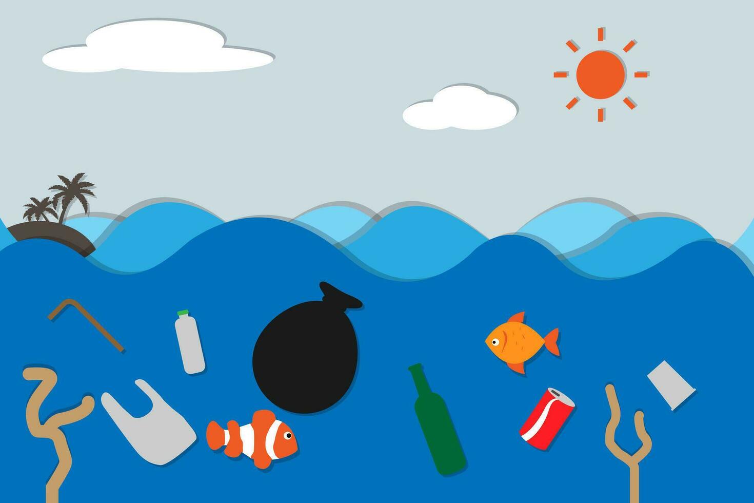 ocean environment pollution vector