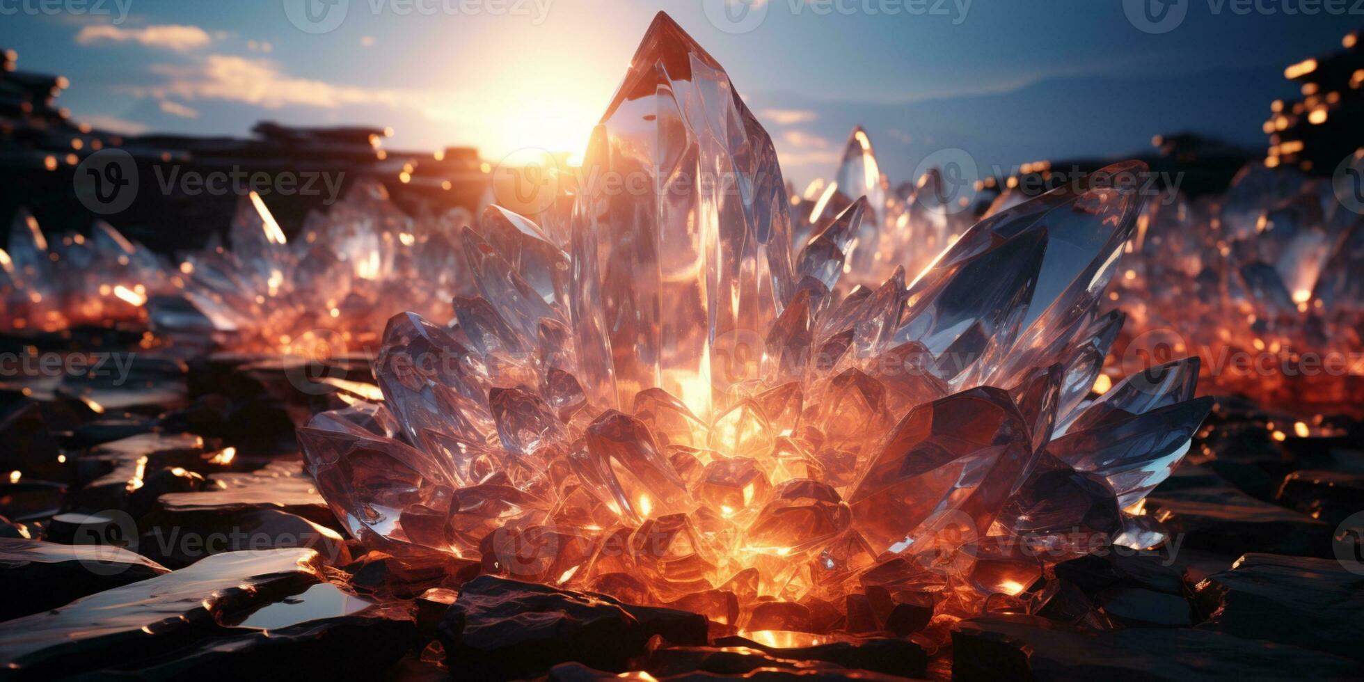 A dreamy surreal image overlaying the texture of refraction of light from a rainbow crystal. Organic holographic flash drop photo