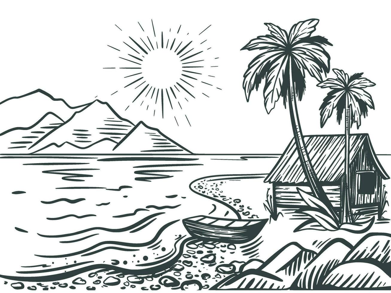 Boat on sea coast sketch vector