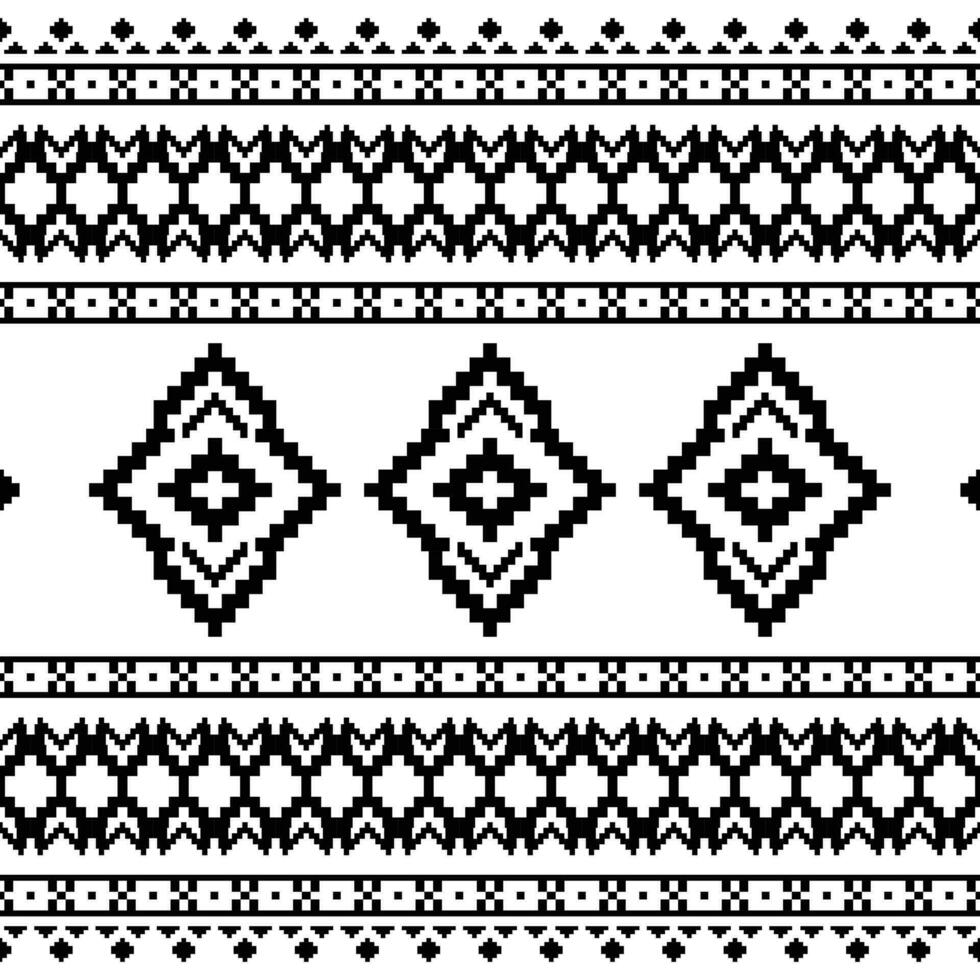 Tribal abstract geometric background. Indigenous seamless pixel pattern. Ethnic design for textile and embroidery. Black and white color. vector
