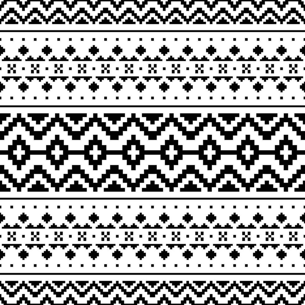 indígena tribal sin costura píxel modelo. resumen decorativo estilo. geométrico étnico motivo diseño para textil y bordado. negro y blanco color. vector