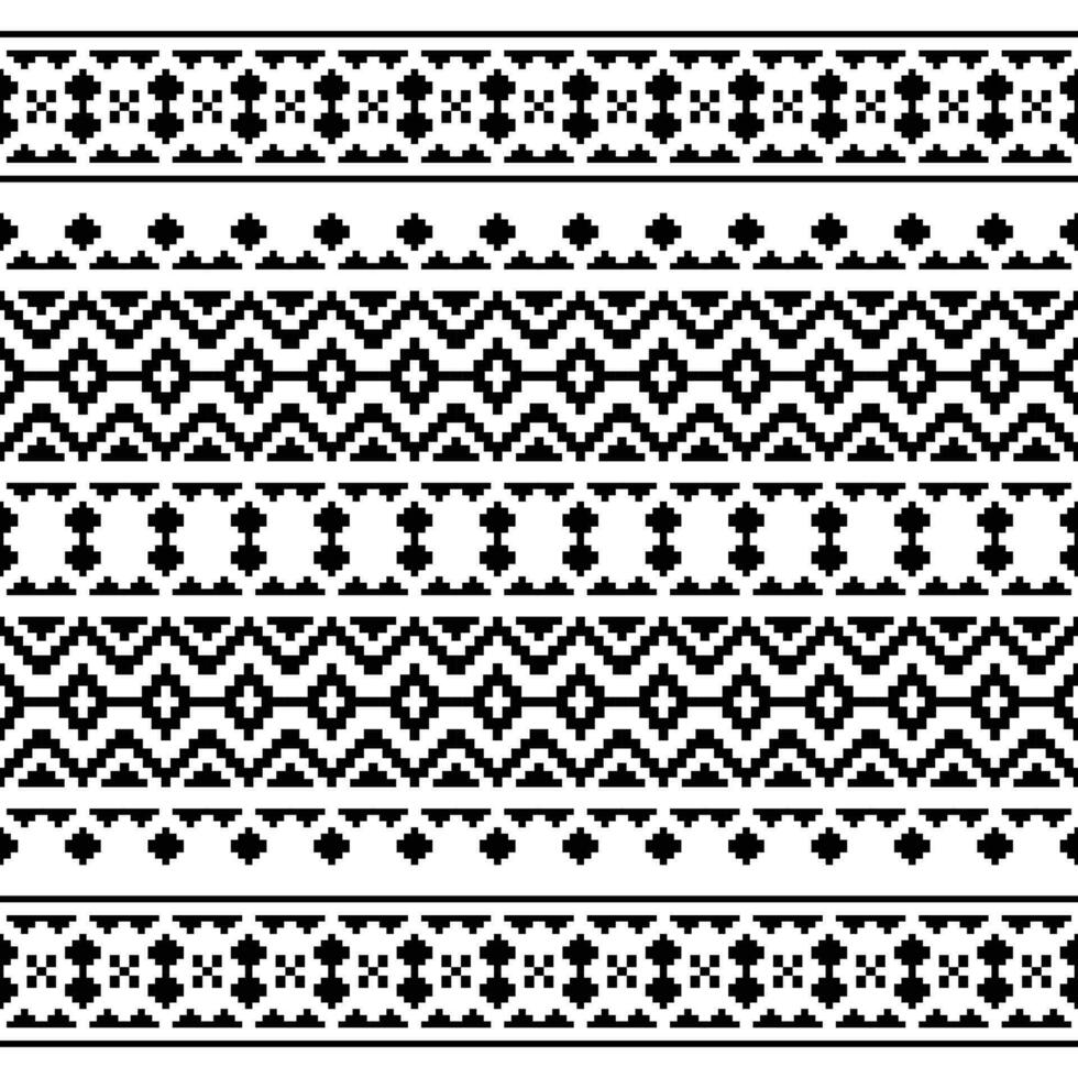 Geometric seamless folk pattern. Aztec and Navajo tribal with pixel style. Ethnic decoration design for textile and embroidery. Black and white color. vector