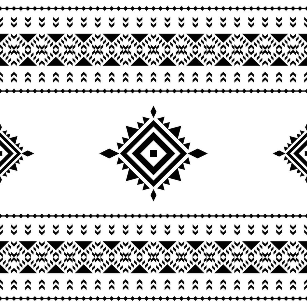 Seamless geometric backdrop with Aztec and Navajo tribal motif. Ethnic contemporary pattern design for textile and embroidery. Black and white color. vector