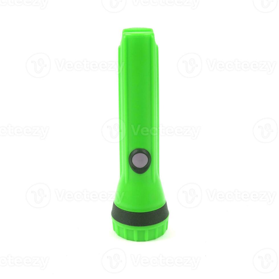 plastic torch flashlight isolated on white back ground photo