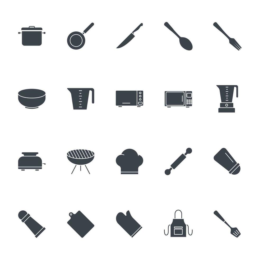 Vector set of Cooking icons. such as secure pan, knife, spoon and more. Set for Web and App Isolated on White Background. Vector illustration