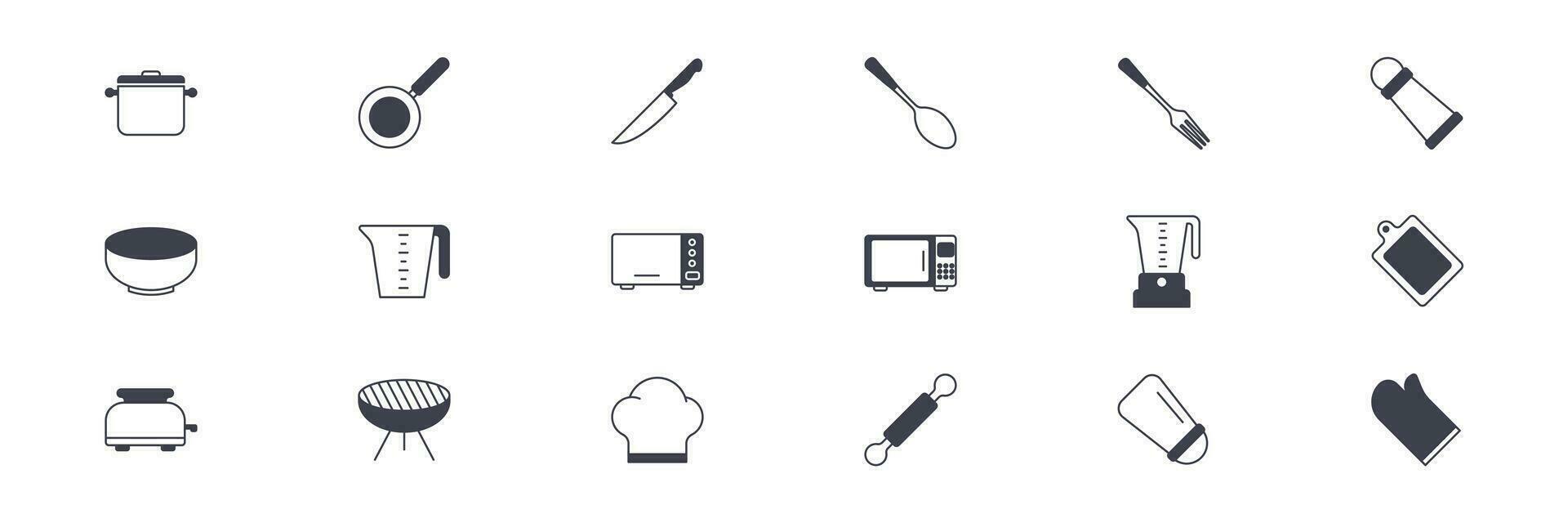 Vector set of Cooking icons. such as secure pan, knife, spoon and more. Set for Web and App Isolated on White Background. Vector illustration