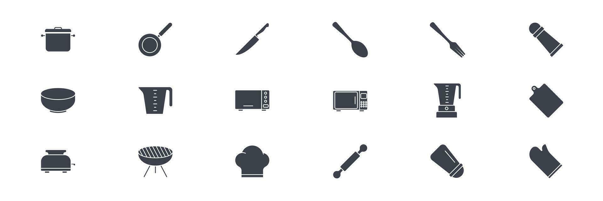 Vector set of Cooking icons. such as secure pan, knife, spoon and more. Set for Web and App Isolated on White Background. Vector illustration