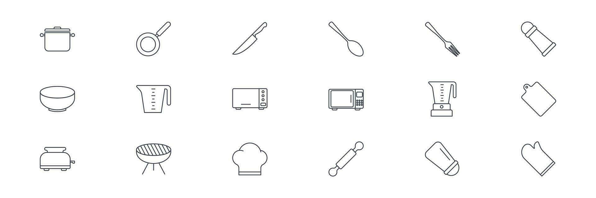 vector conjunto de Cocinando iconos tal como seguro cacerola, cuchillo, cuchara y más. conjunto para web y aplicación aislado en blanco antecedentes. vector ilustración