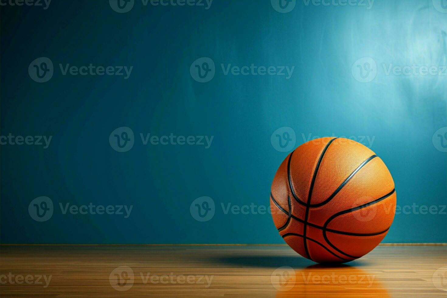 Basketball on blue canvas, offering empty area for individualized text or visuals AI Generated photo