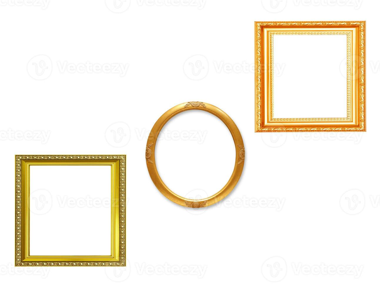 Conjunto de marco dorado vintage aislado sobre fondo blanco. foto