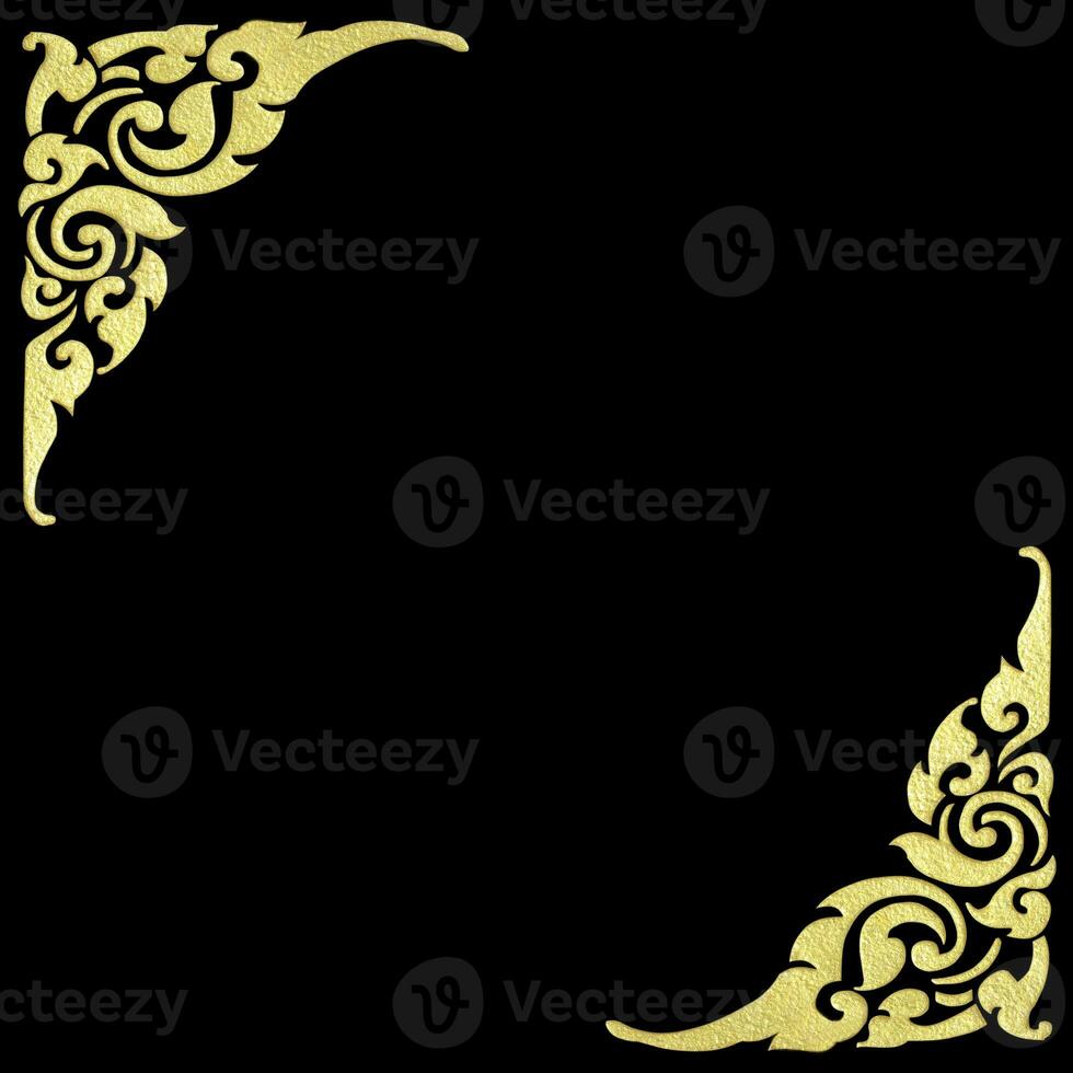 Pattern of wood frame carve flower on black background photo