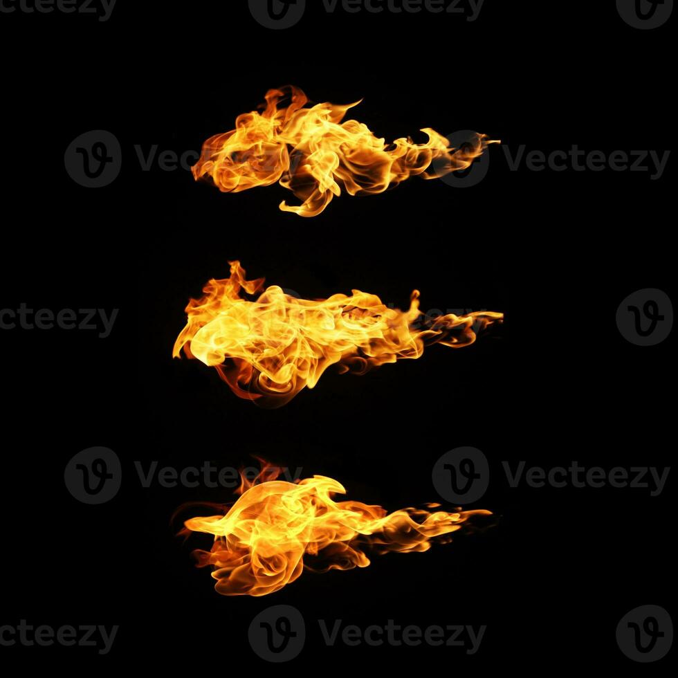 Fire flames collection isolated on black background photo