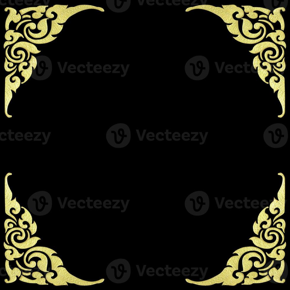 Pattern of wood frame carve flower on black background photo