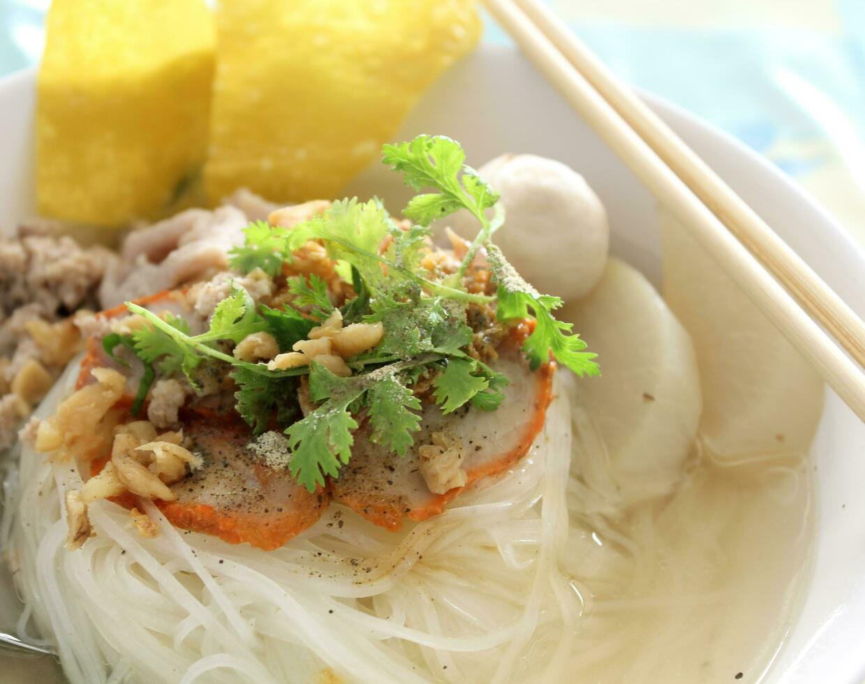 Noodles in a bowl in a restaurant. photo