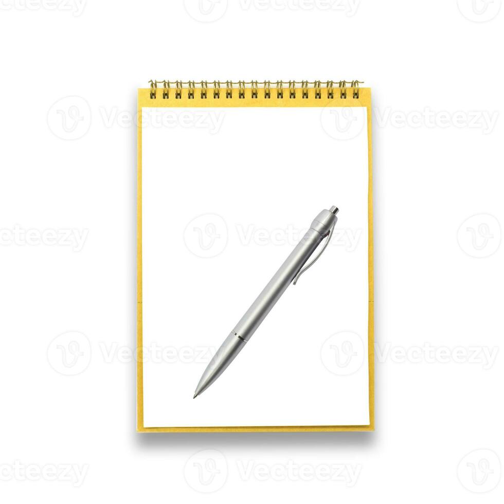 notebook and pen over a white background photo