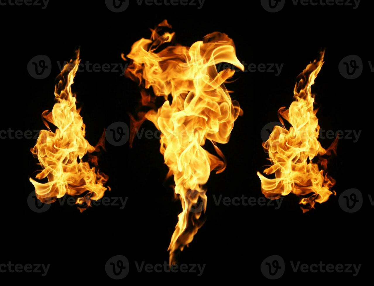 Fire flames collection isolated on black background photo