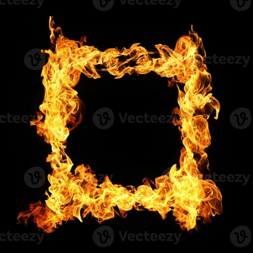 Fire flames collection isolated on black background photo