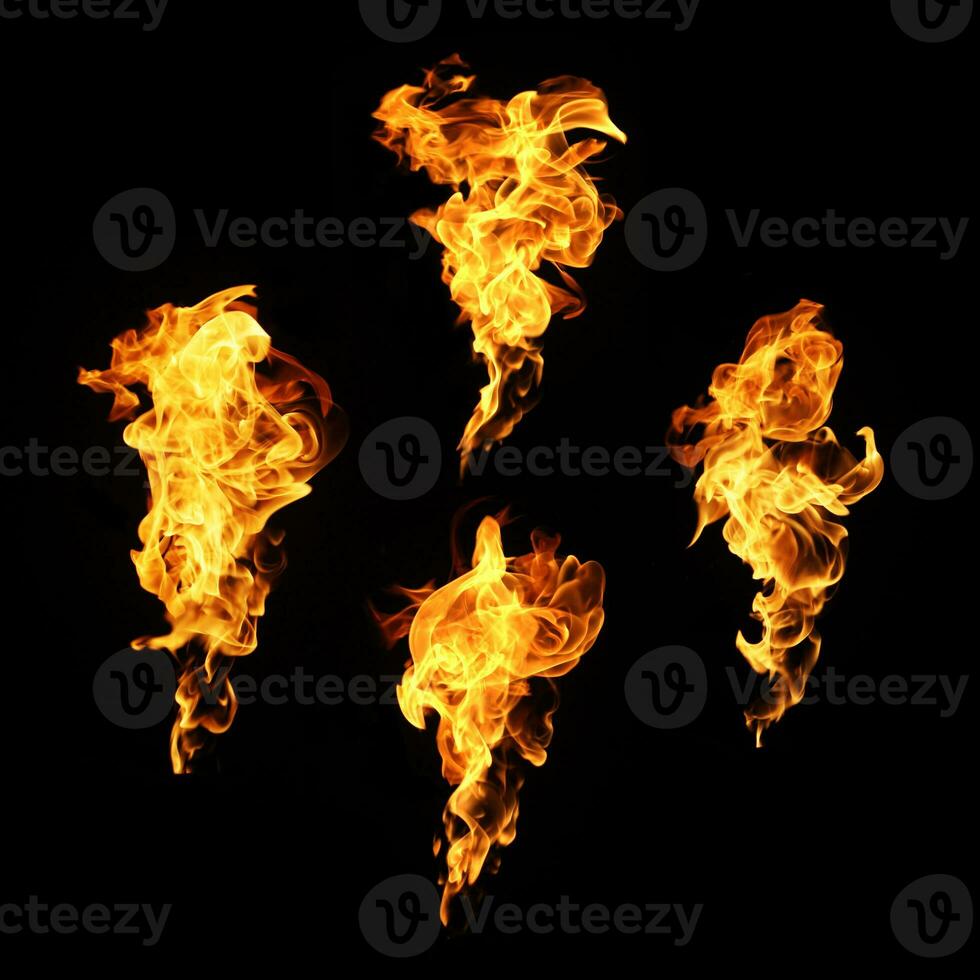 Fire flames collection isolated on black background photo