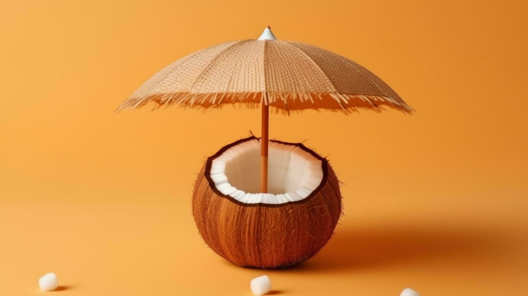 A coconut with an umbrella on top of it , Generative AI photo