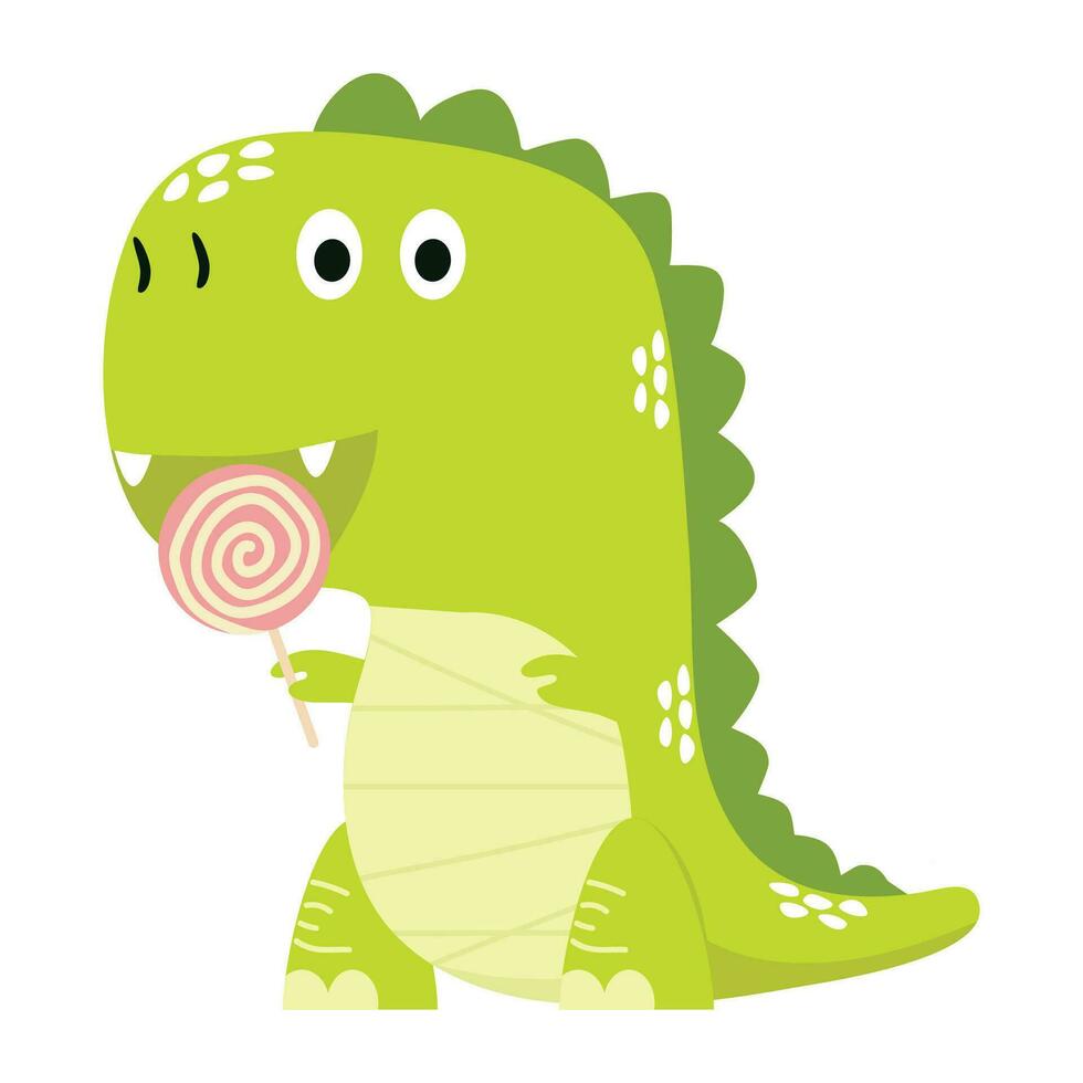Cute dinosaur tyrannosaurus with lollipop vector