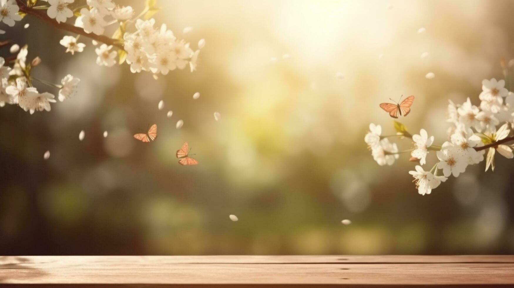 A wooden table topped with lots of white flowers, Generative AI photo