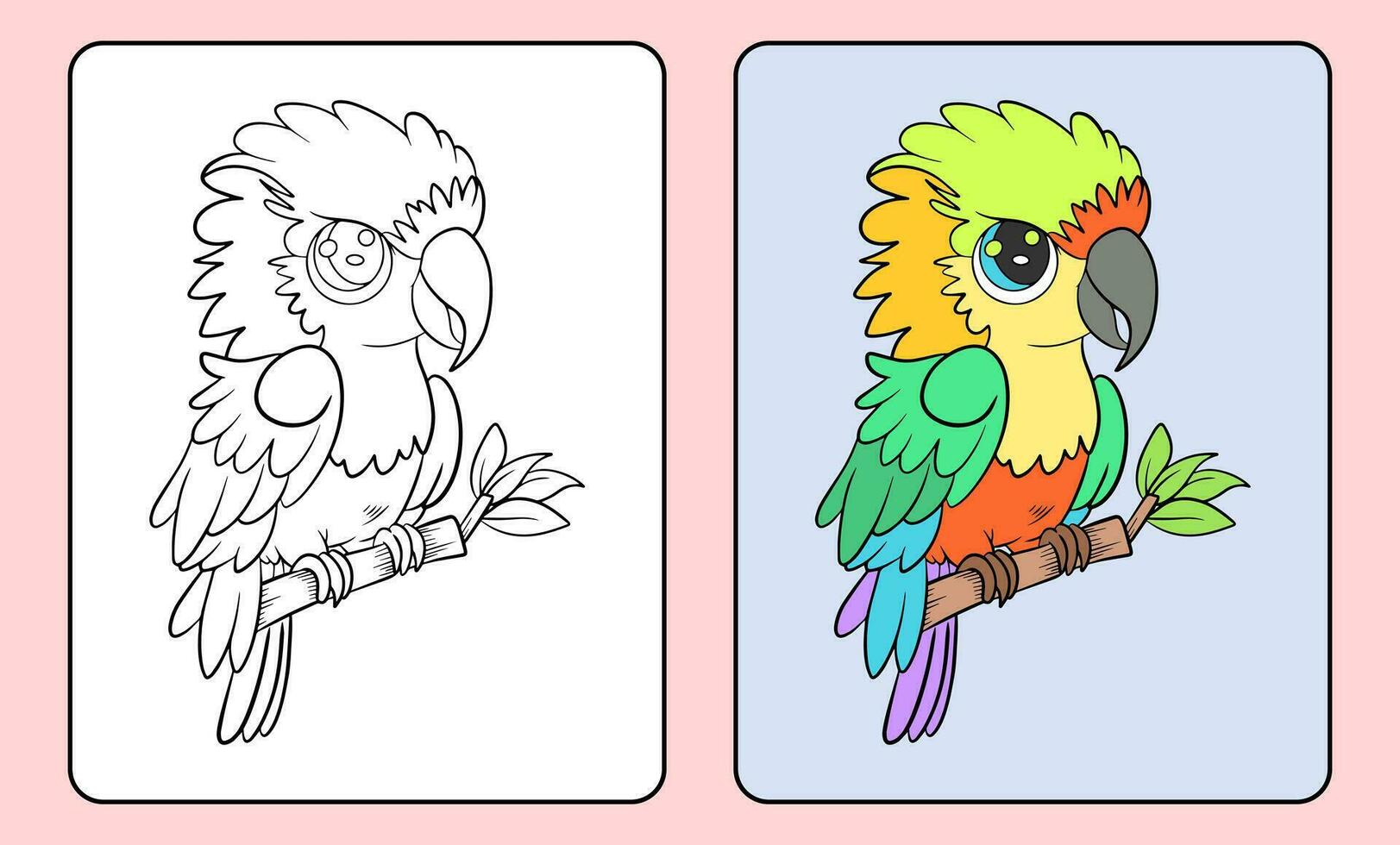 Coloring mascot with parrot character, cartoon illustration vector