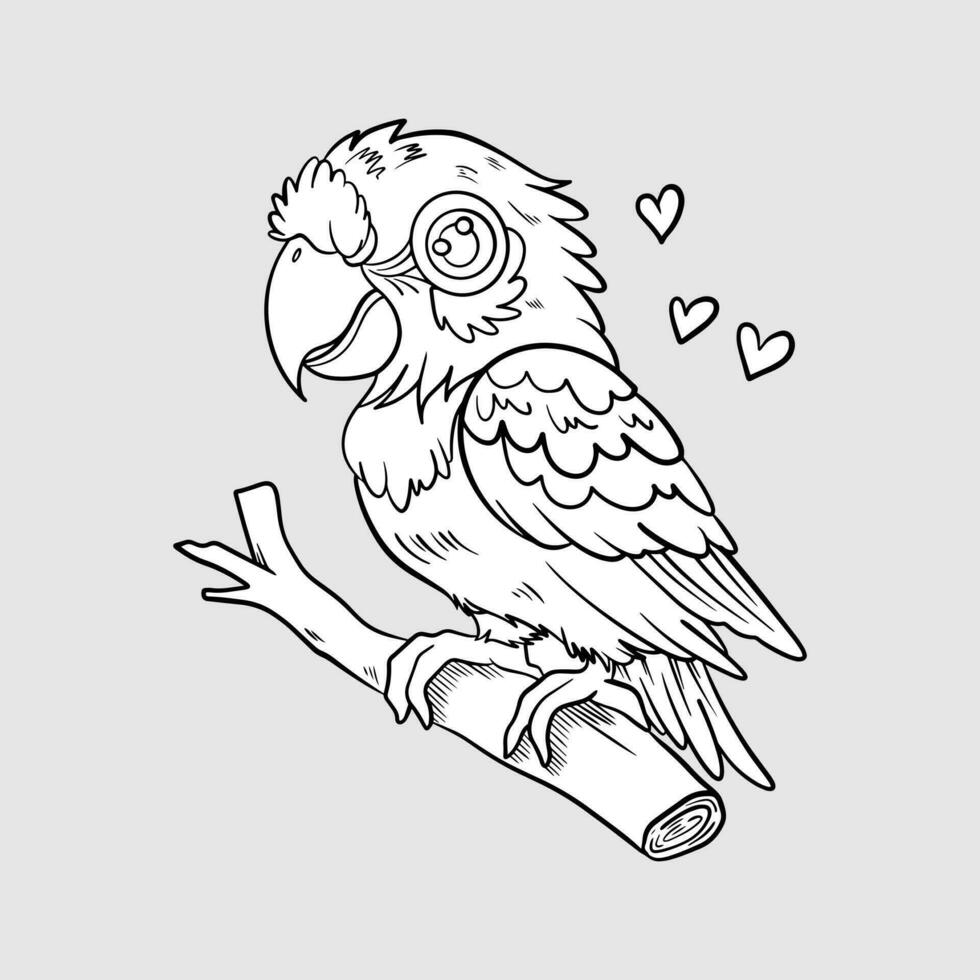 Coloring mascot with parrot character, cartoon illustration vector