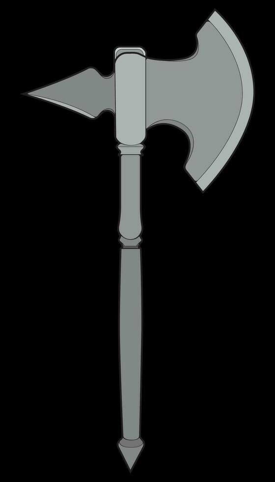 Fullcolor Medieval Axe Vector Weapon. Vector Hand Drawn Illustration Isolated On Black Background.
