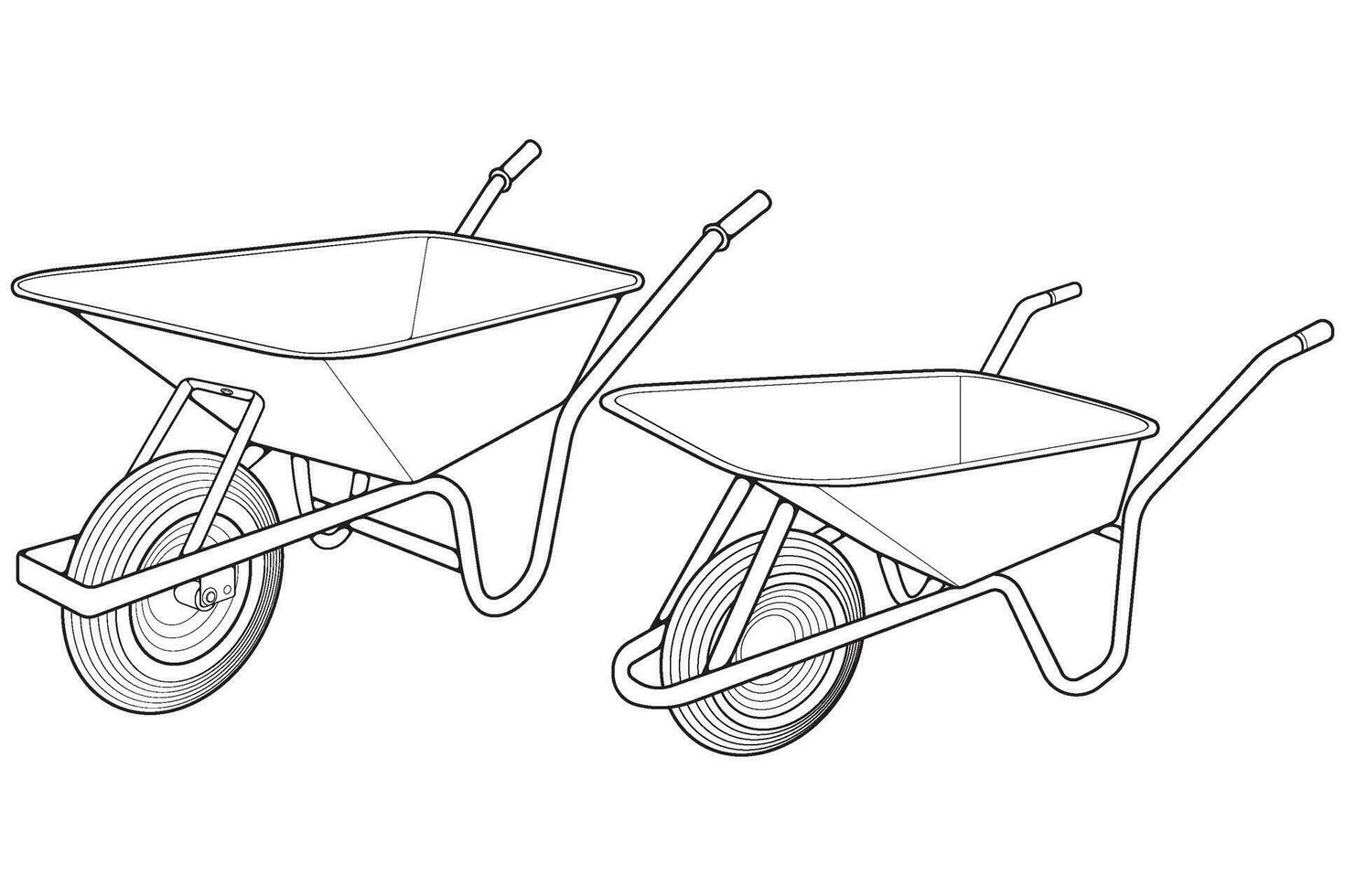 Set of single Wheel Barrow vector .Trolley line art vector illustration isolated on white background.  Wheel Barrow outline illustration.