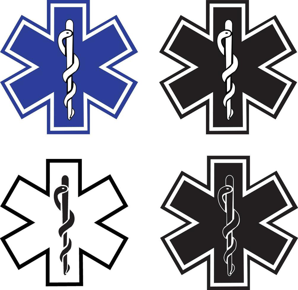 Star of Life Ambulance Medical Logo. Ambulance Symbol. Star of Life EMT icon. Drugs Pharmacy sign. falt style. vector