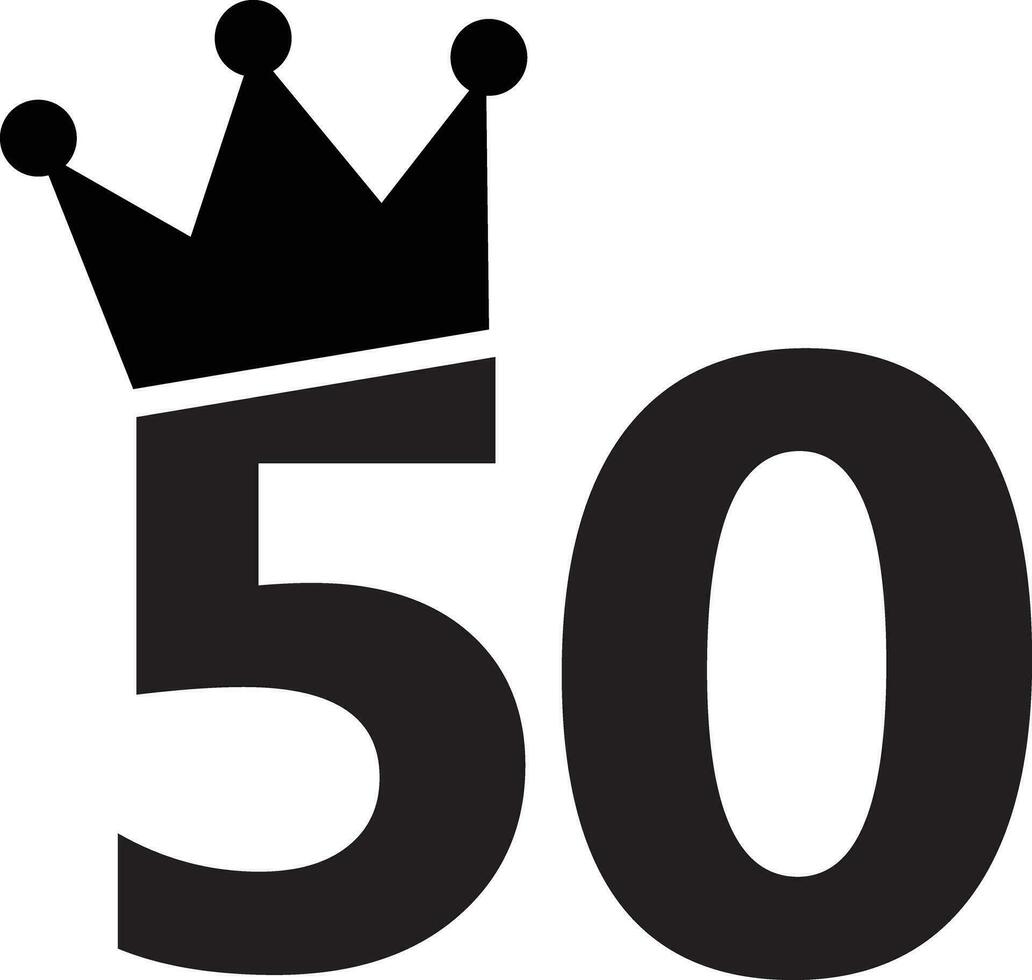 Number 50 with a crown on the top icon. 50th Birthday number crown sign ...