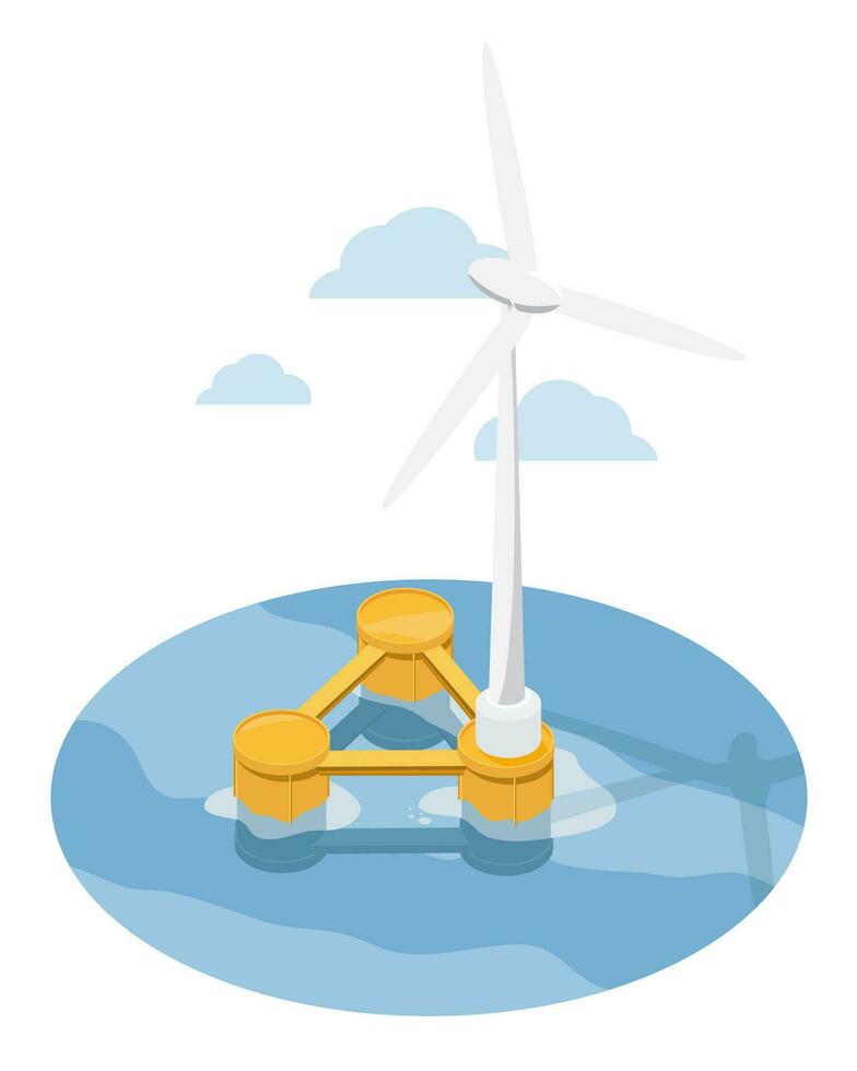 sea floating offshore wind turbines power plant clean energy concept isometric isolated vector