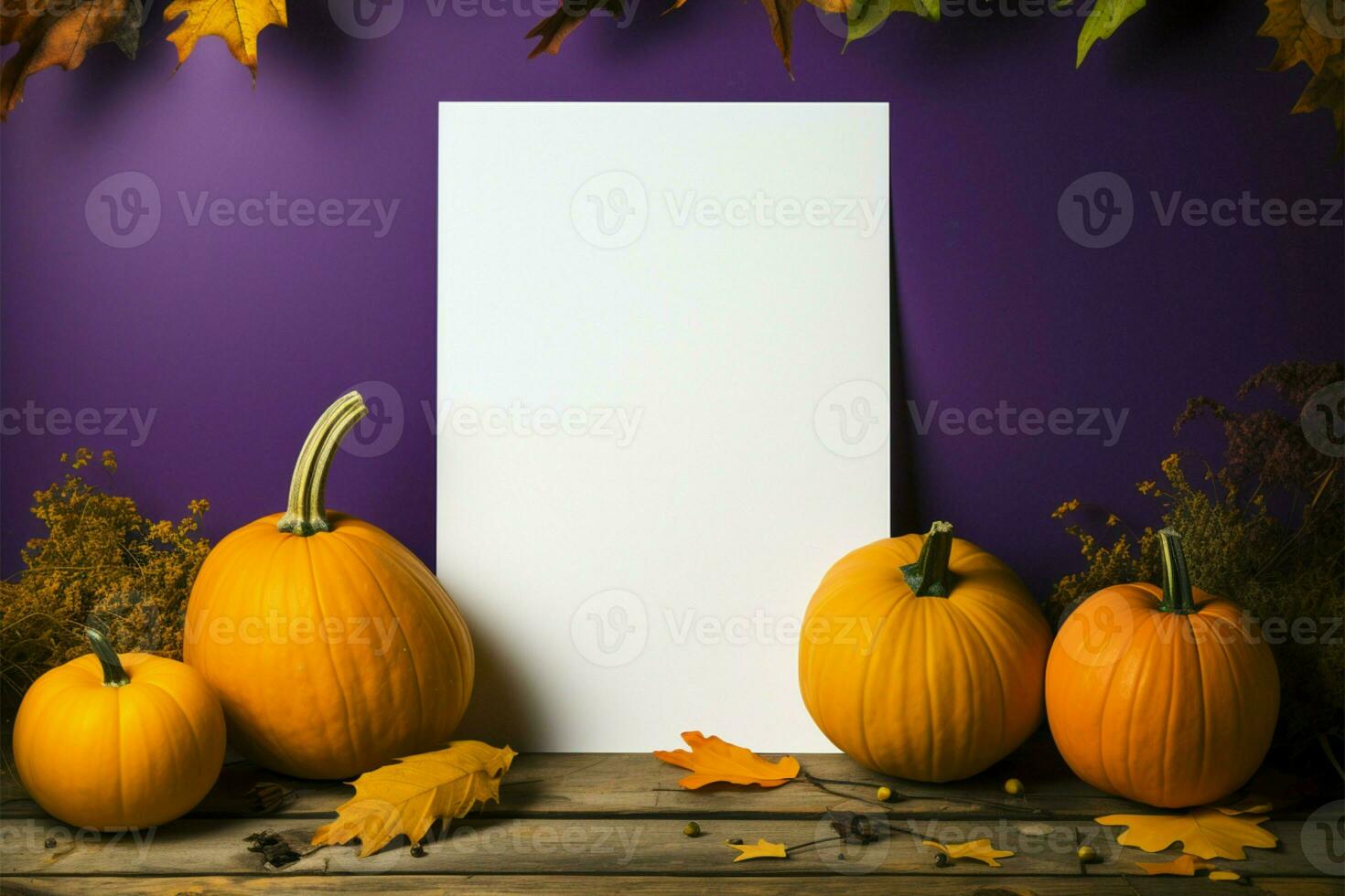 Creative potential Pumpkins stand beside an empty paper canvas AI Generated photo