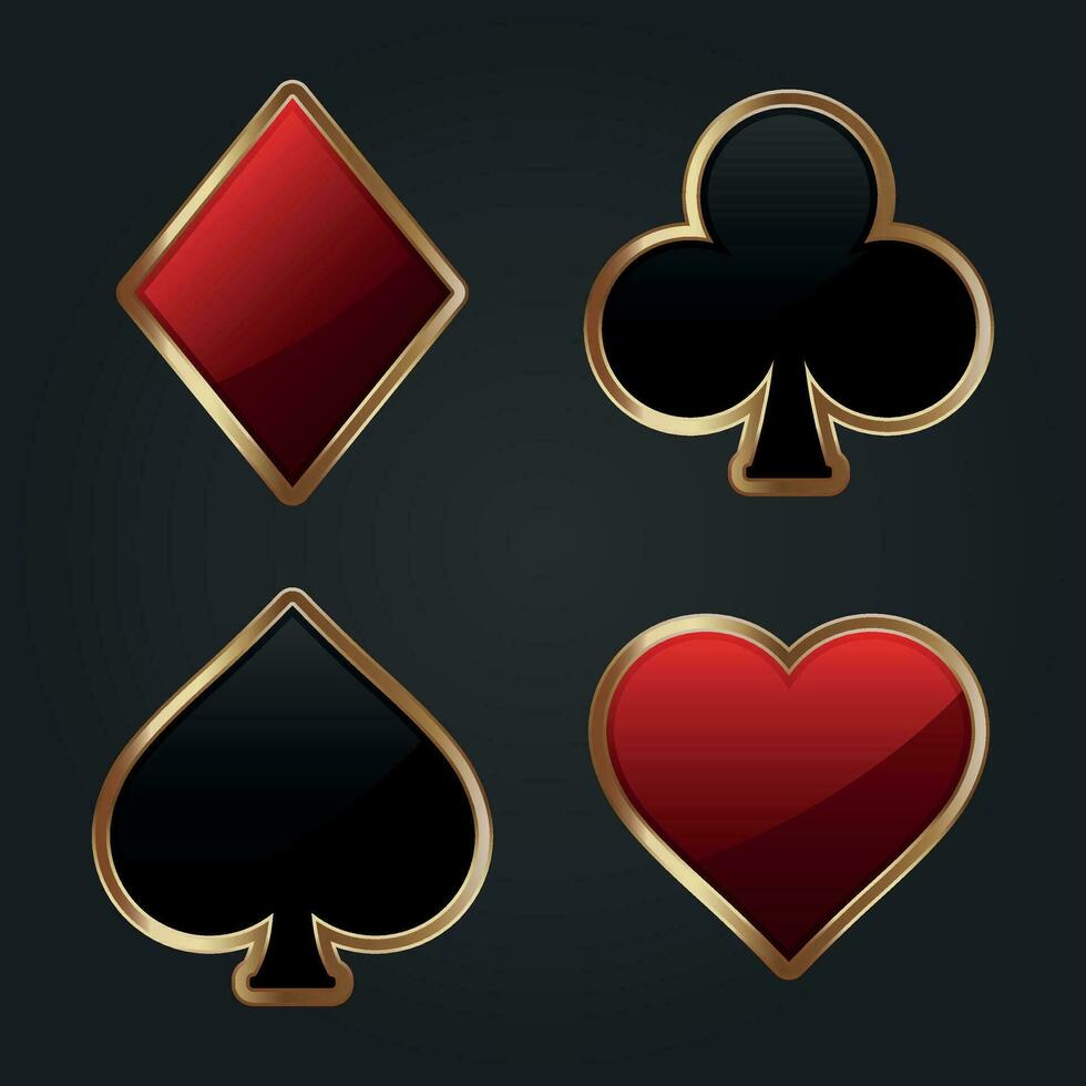 Play card symbol suit vector icons with golden frames