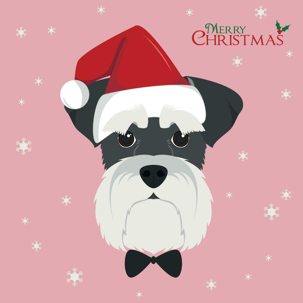 Navidad saludo tarjeta. Schnauzer perro con rojo de santa sombrero vector