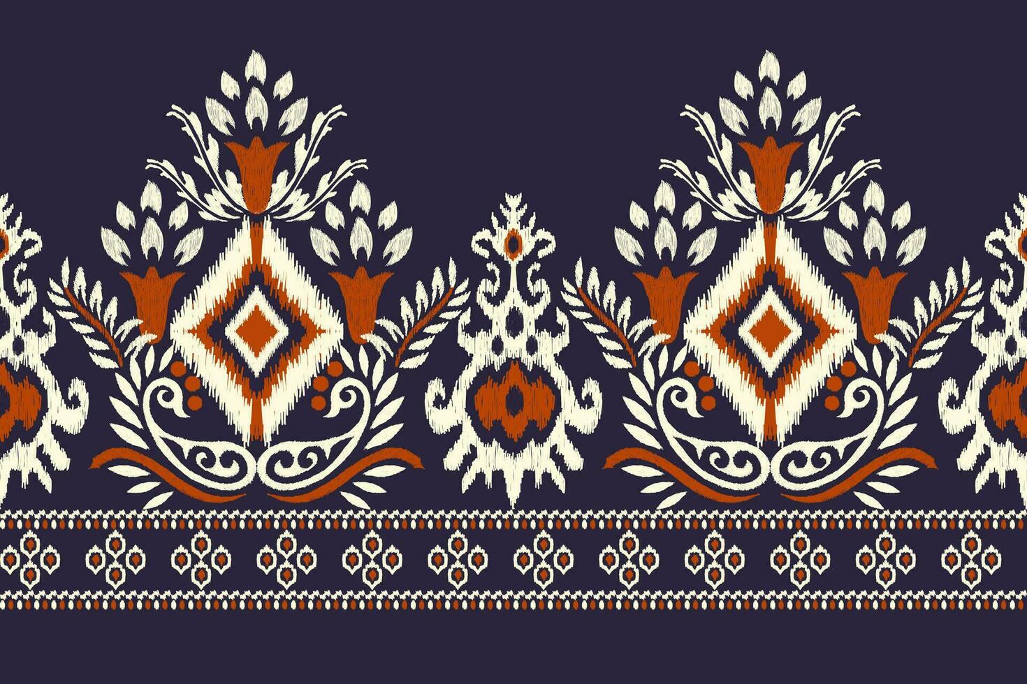 Ikat floral paisley embroidery on dark purple background.Ikat ethnic oriental pattern traditional.Aztec style abstract vector illustration.design for texture,fabric,clothing,wrapping,decoration,sarong