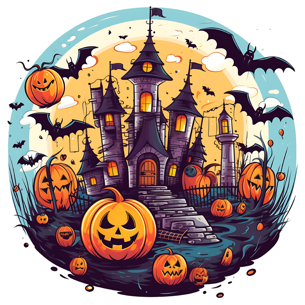 waterverf spookachtig halloween achtervolgd huis illustratie sjabloon ai gegenereerd. gelukkig halloween achtervolgd huis klaar voor t shirt, afdrukken, tee, banier, mok. generatief ai png