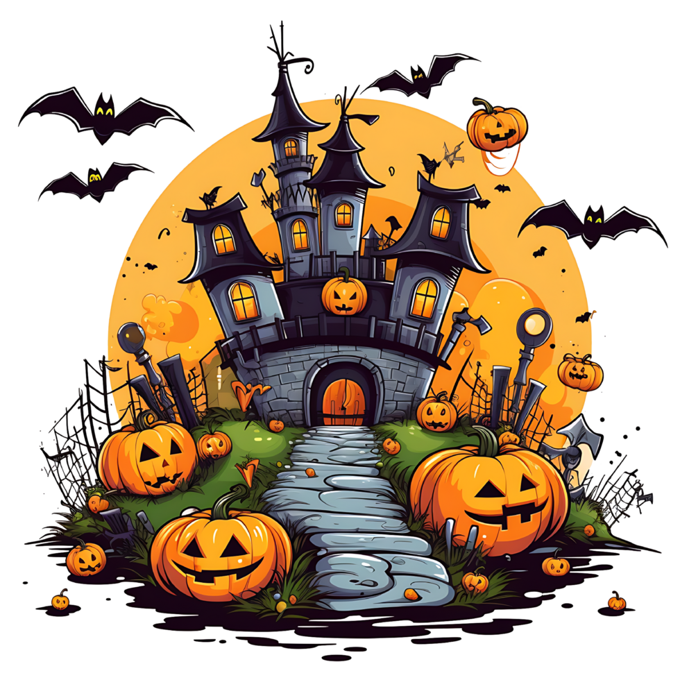Aquarell gespenstisch Halloween verfolgt Haus Illustration Vorlage ai generiert. glücklich Halloween verfolgt Haus bereit zum t Shirt, drucken, Tee, Banner, Becher. generativ ai png