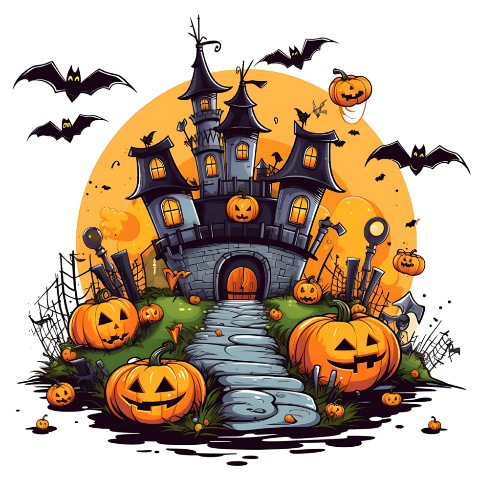 Watercolor Spooky Halloween Haunted House Illustration template AI Generated. Happy Halloween haunted house ready for t shirt, print, tee, banner, mug. Generative AI png