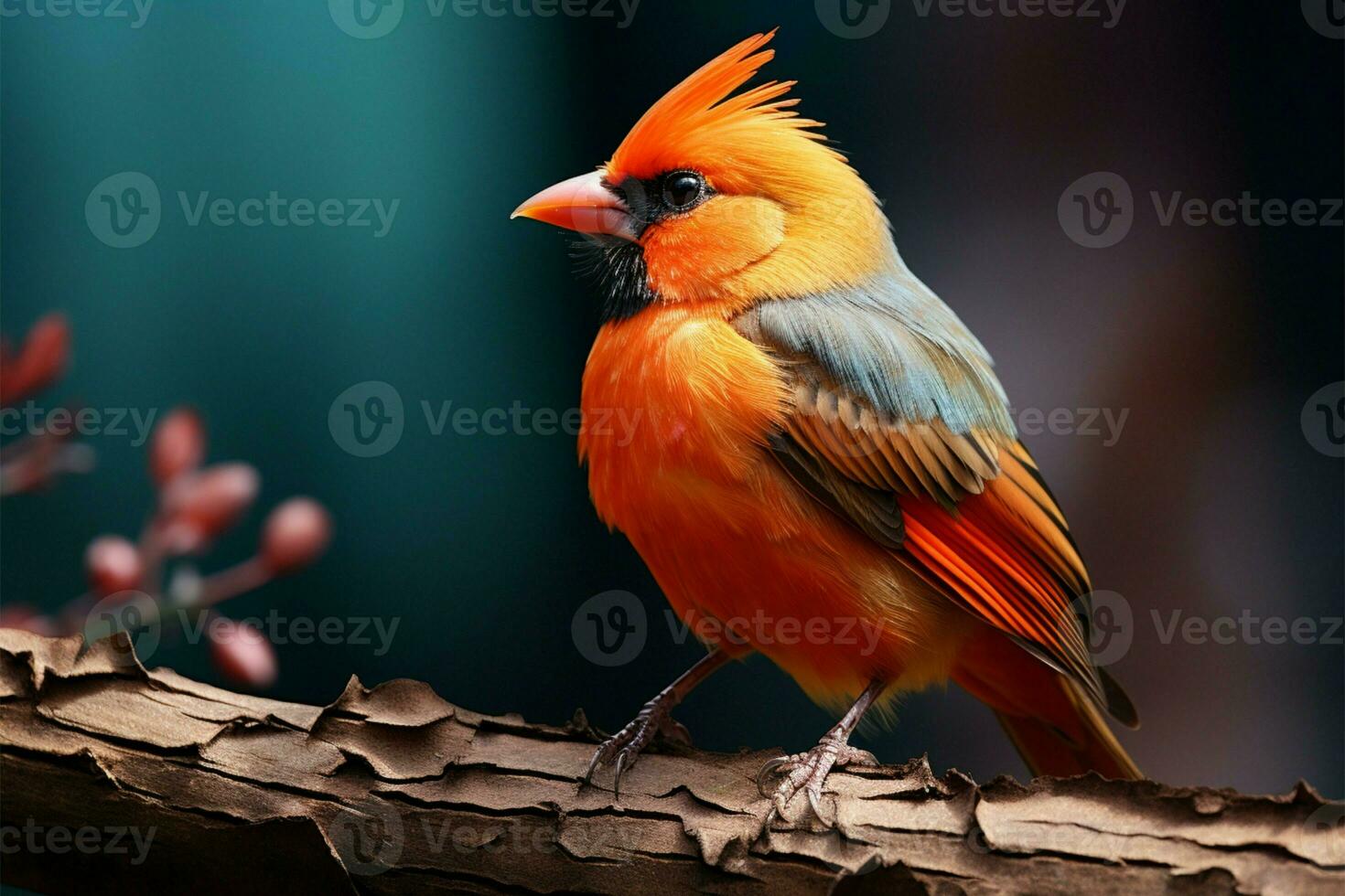 Colorful bird perched gracefully on a tree branch AI Generated photo