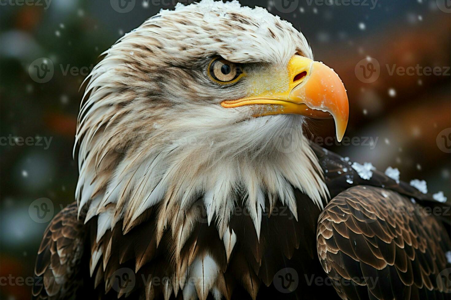 Majestic bald eagle, a stunning winter close up of fierce elegance AI Generated photo