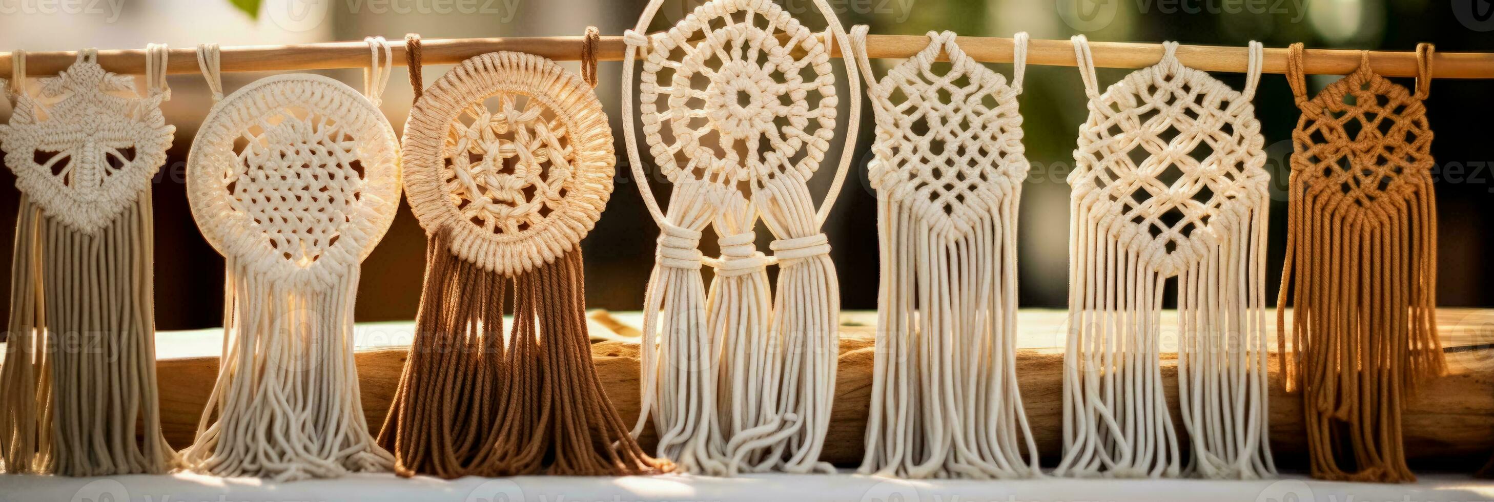 Close up images displaying the delicate details of handmade macrame designs photo