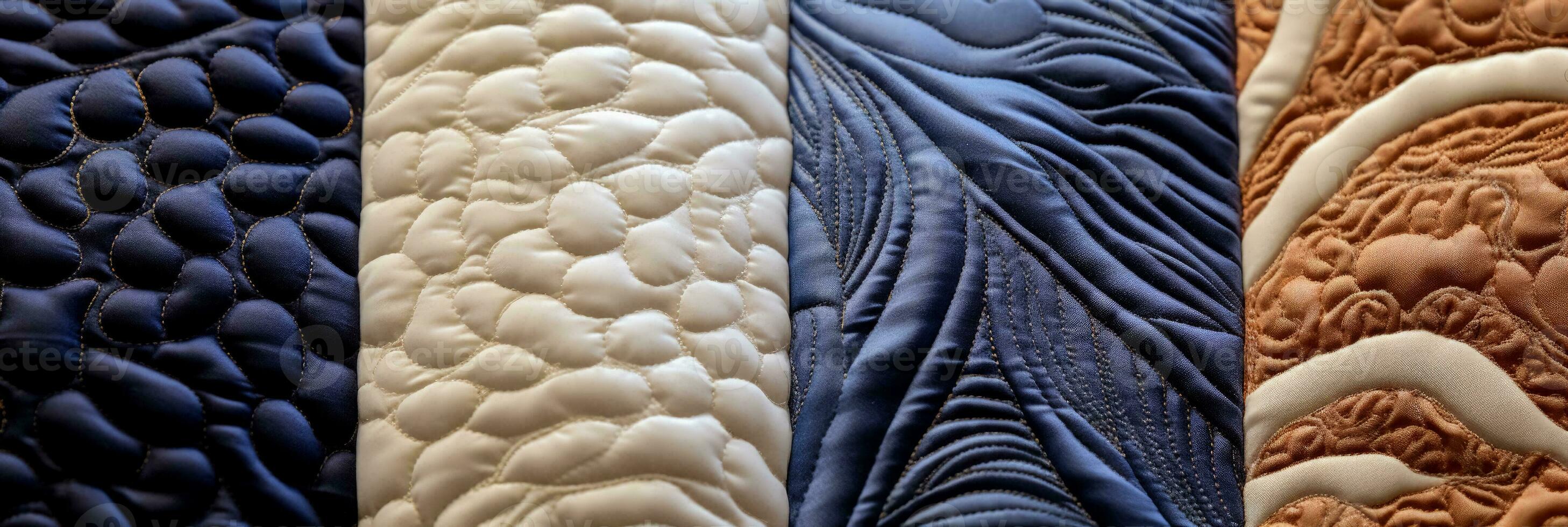 Extreme close ups capturing the intricate patterns of textural quilting on textiles photo